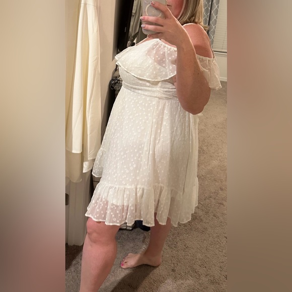 Hanky Hem Skater Dress - Clip Dot Chiffon Lurex White (Torrid) - Picture 4 of 4